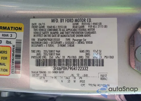 2016 Ford Fusion Se from USA, damaged, VIN 3FA6P0H79GR122332